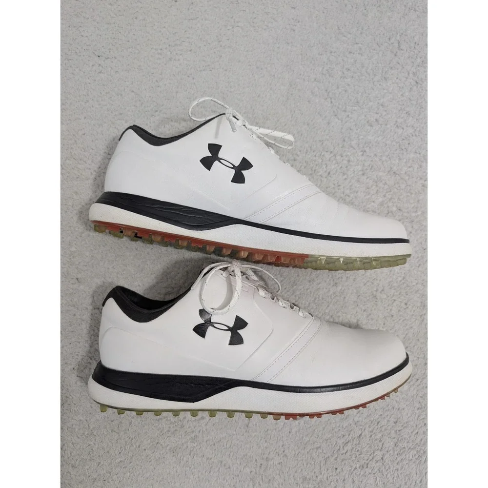 UNDER ARMOUR Performance SL Leather White Bl Waterproof Golf Shoes Cleats Mens 9